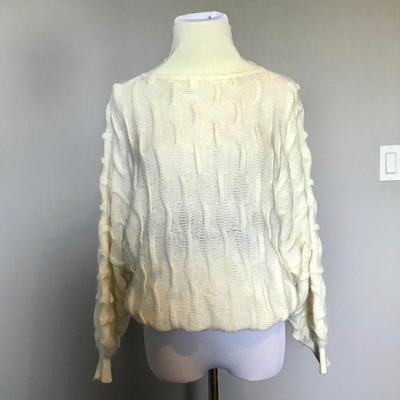 Ivory Angora Blend Ruched Batwing Sweater - Picture 3 of 6